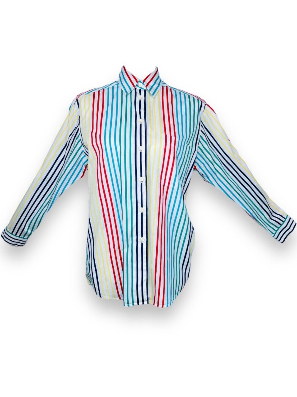 Vintage Womens Primary Color Striped Collared Button Down Blouse Shirt 6 / S - M